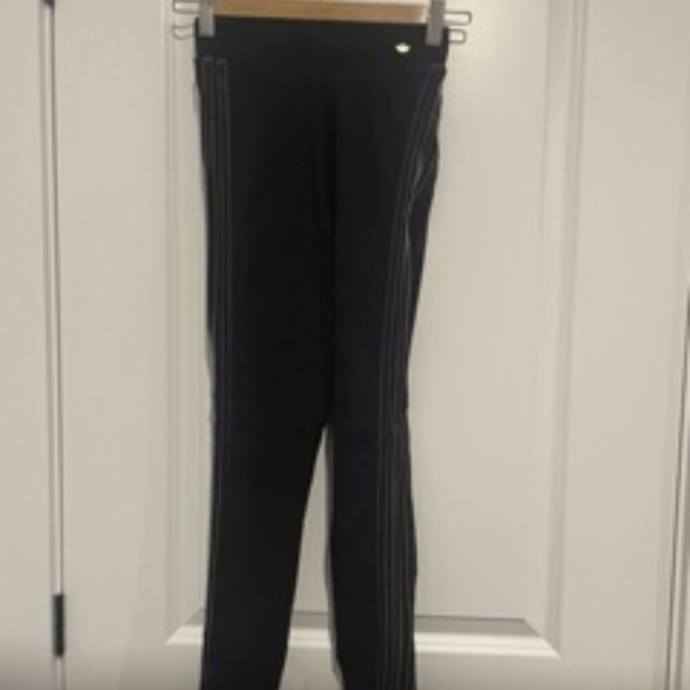 Black Adidas Leggings ~ Dark Grey Velvet Strips & Gold Logo